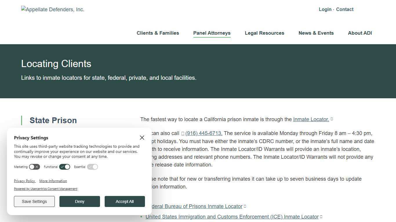 Locating Clients - Appellate Defenders, Inc.